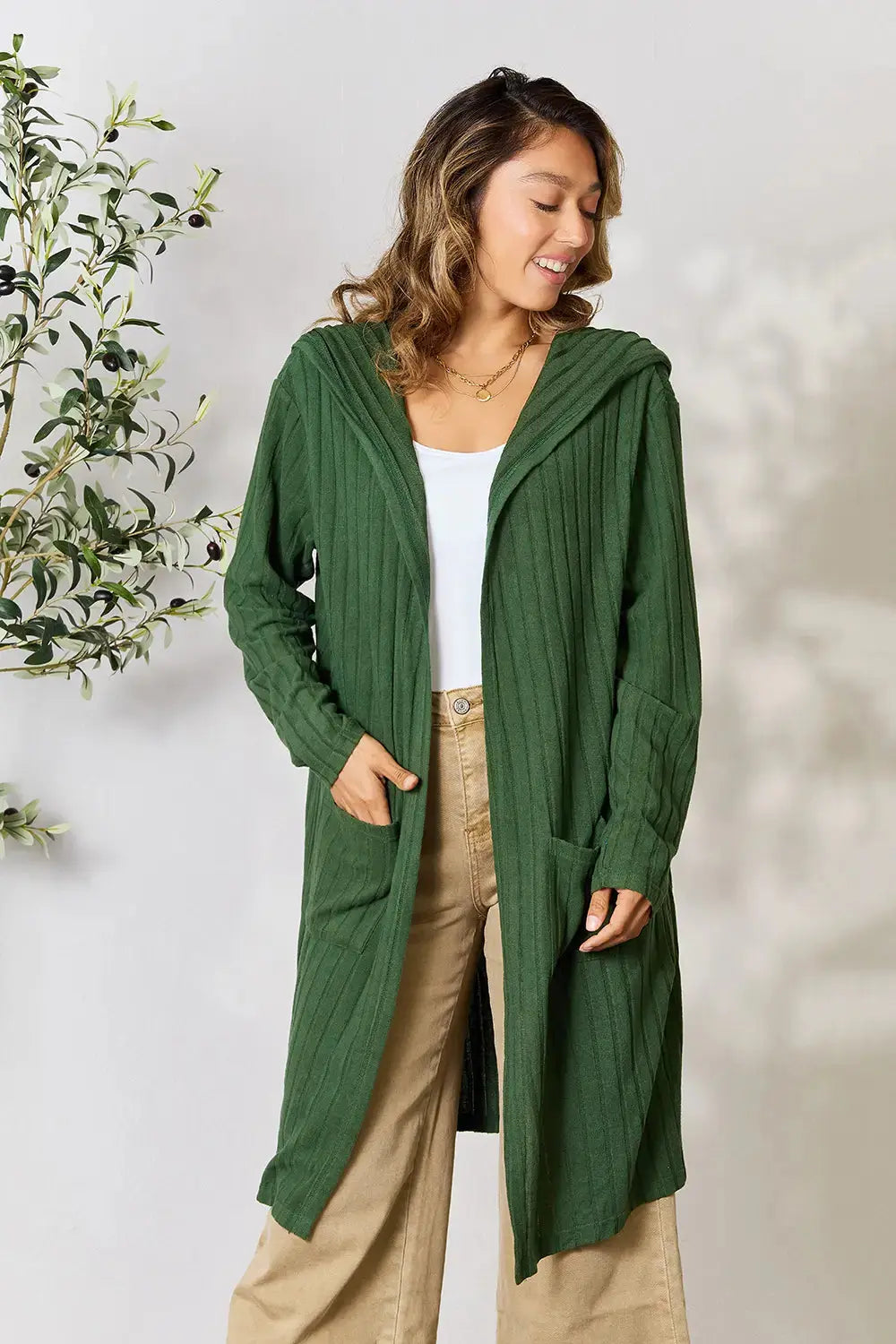 Basic Bae Full Size Hooded Sweater Cardigan - Love Salve